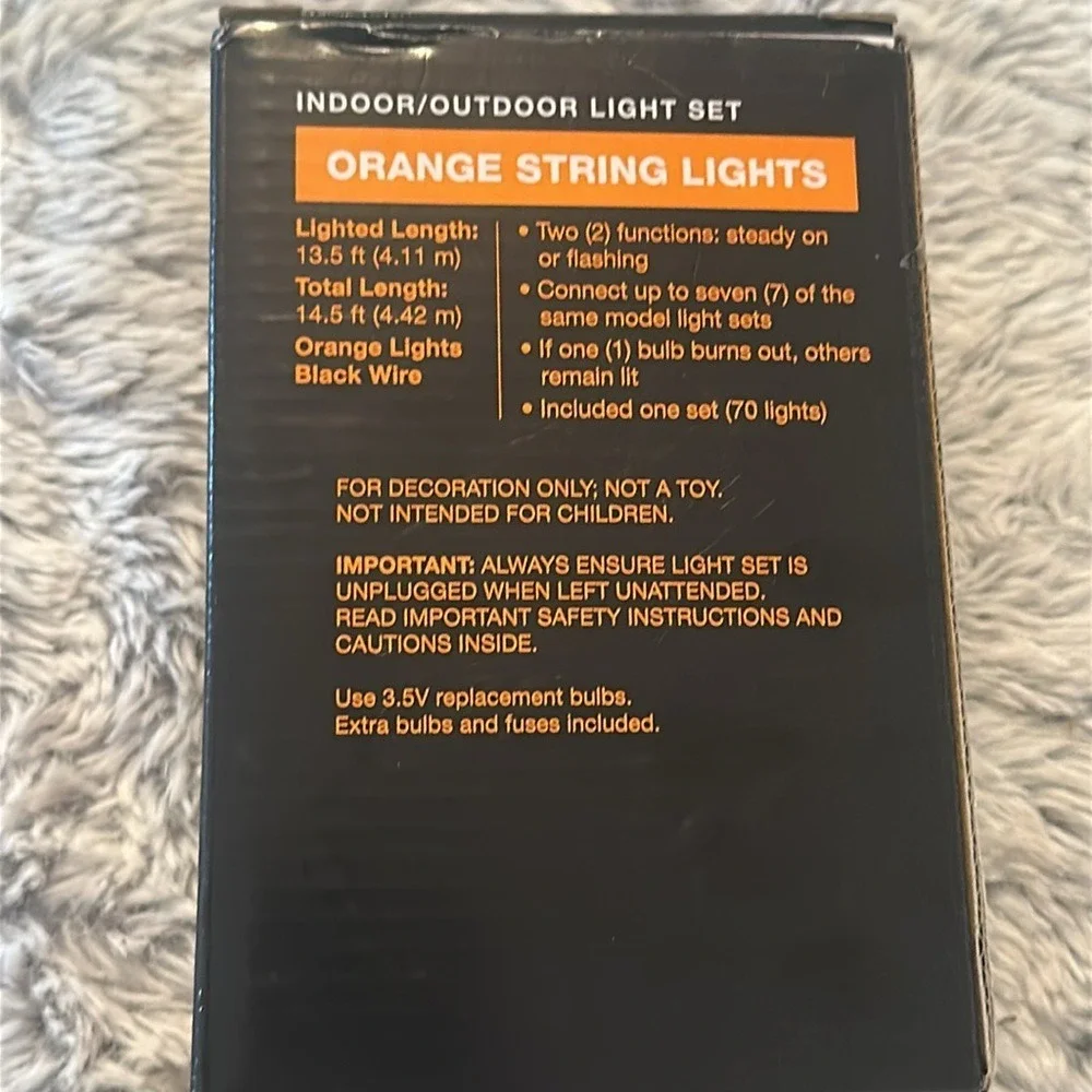 Happy Halloween 70 Orange String Lights Indoor Outdoor Black Wire 14.5ft 653096